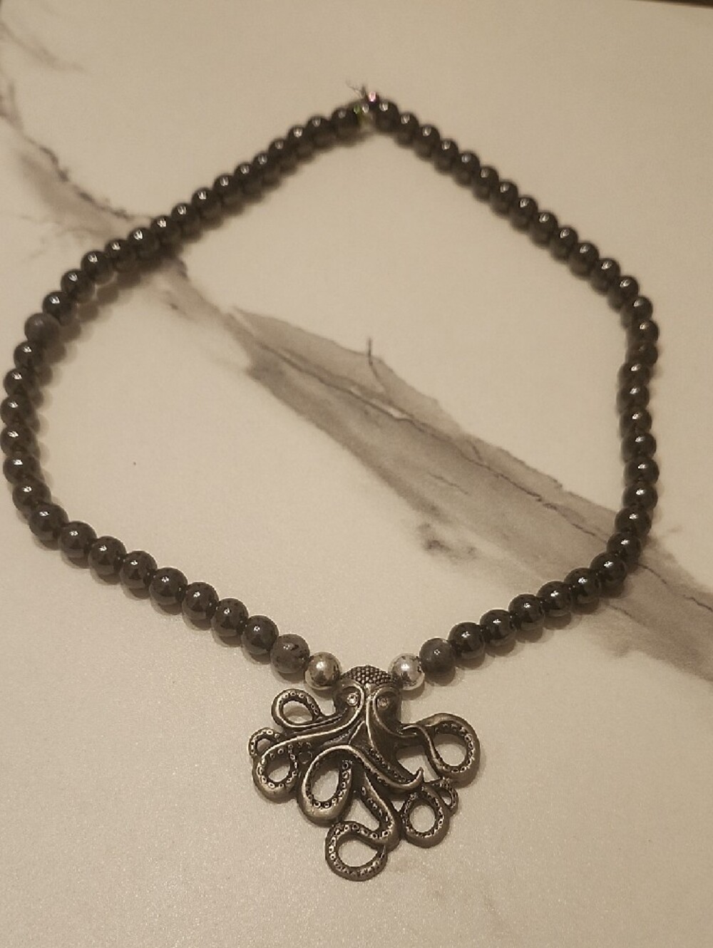 Handcrafted Tidal Guardian Hematite Beaded Necklace - Picture 5 of 6